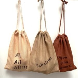 3 sacs en lin pour stocker de l'ail, de l'oignon et de l'échalotte